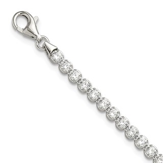 Sterling Silver Rhodium-plated 3 mm Round CZ 7.5in Tennis Bracelet