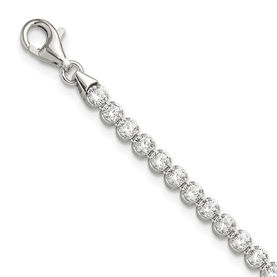 Sterling Silver Rhodium-plated 3 mm Round CZ 7.5in Tennis Bracelet