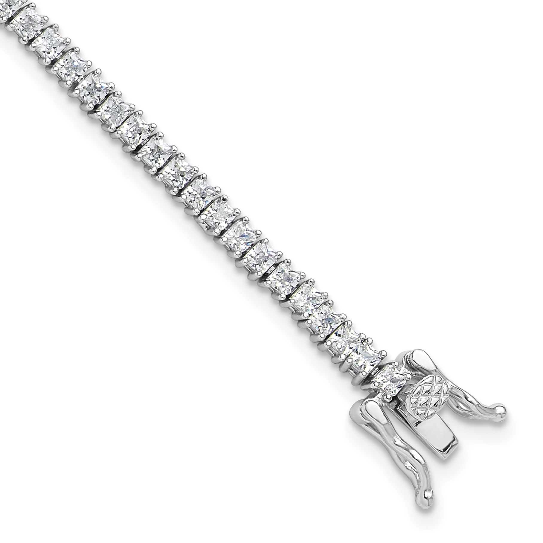 Sterling Silver Rhodium-plated 3mm Princess Cut CZ 7.75in Tennis Bracelet (QG6430-7.75)