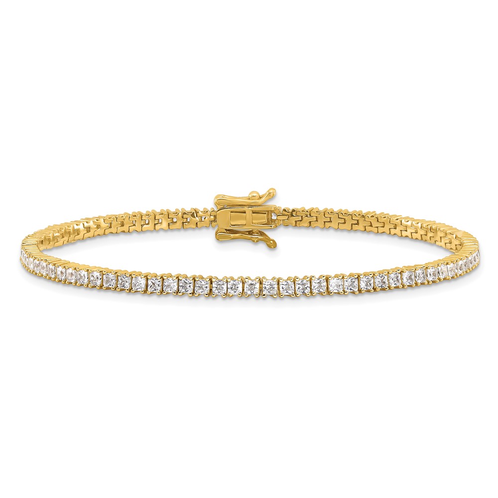 Sterling Silver Gold-tone 3mm Princess Cut CZ 7.75in Tennis Bracelet (QG6430GP-7.75)