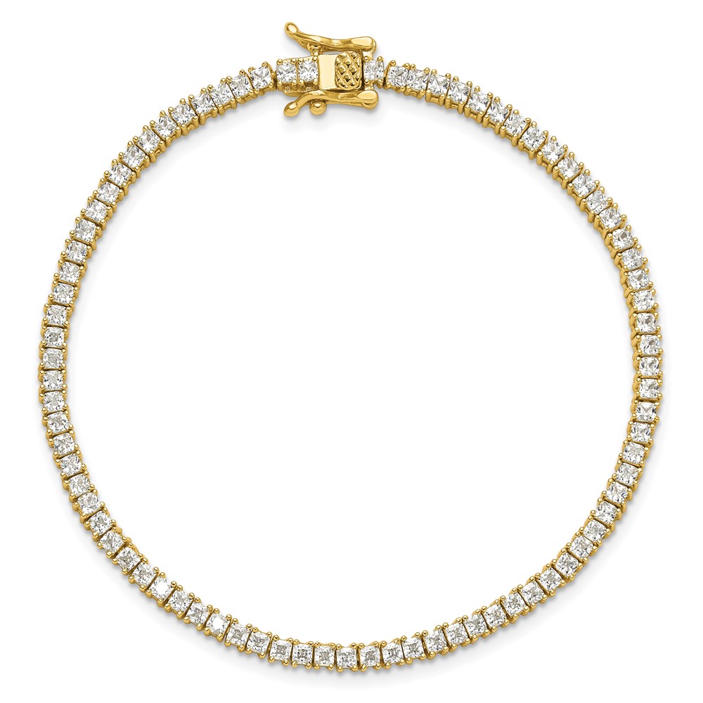 Sterling Silver Gold-tone 3mm Princess Cut CZ 7.75in Tennis Bracelet (QG6430GP-7.75)