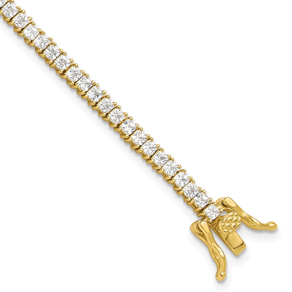 Sterling Silver Gold-tone 3mm Princess Cut CZ 7.75in Tennis Bracelet (QG6430GP-7.75)
