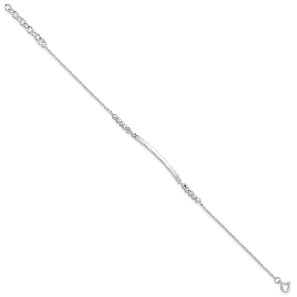 Sterling Silver Rhodium-plated CZ 7in w/1in ext. ID Bracelet (QG6436-7)