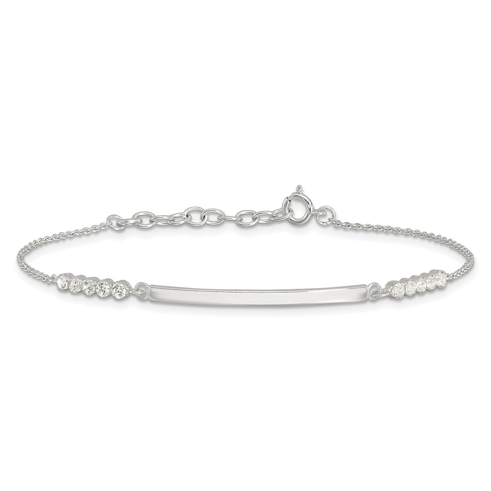 Sterling Silver Rhodium-plated CZ 7in w/1in ext. ID Bracelet (QG6436-7)