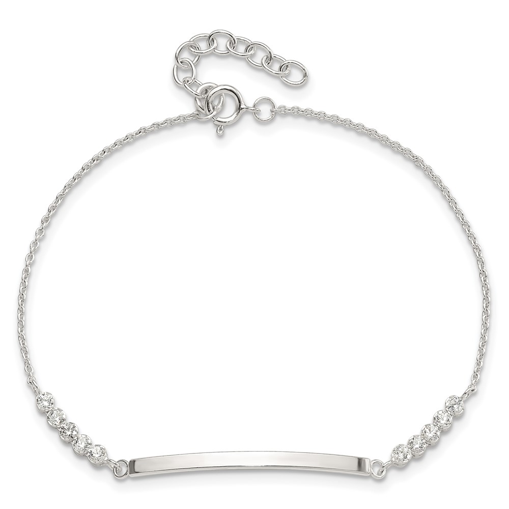 Sterling Silver Rhodium-plated CZ 7in w/1in ext. ID Bracelet (QG6436-7)