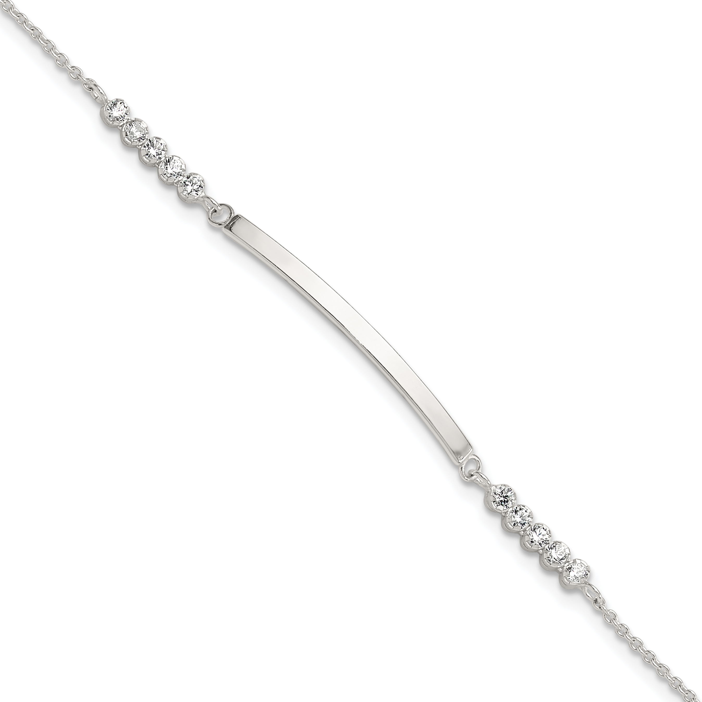 Sterling Silver Rhodium-plated CZ 7in w/1in ext. ID Bracelet (QG6436-7)