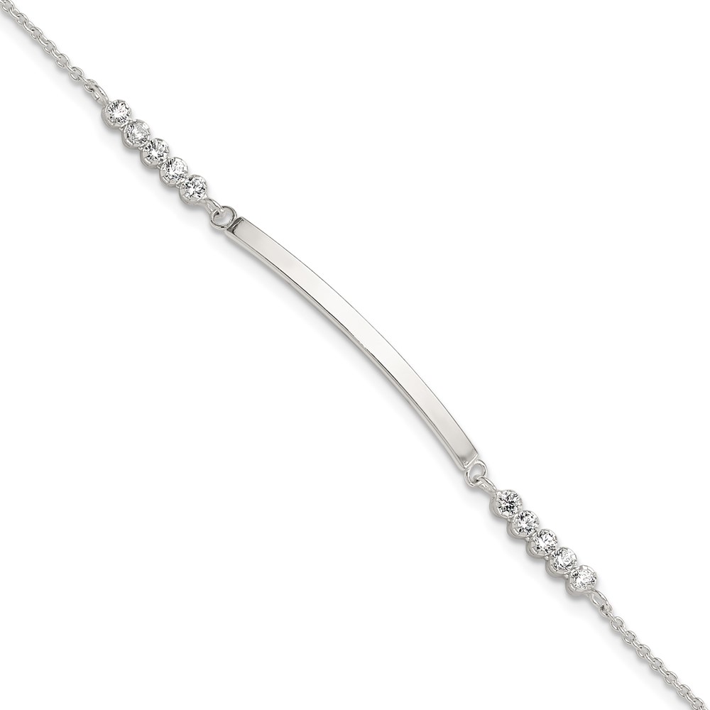 Sterling Silver Rhodium-plated CZ 7in w/1in ext. ID Bracelet (QG6436-7)