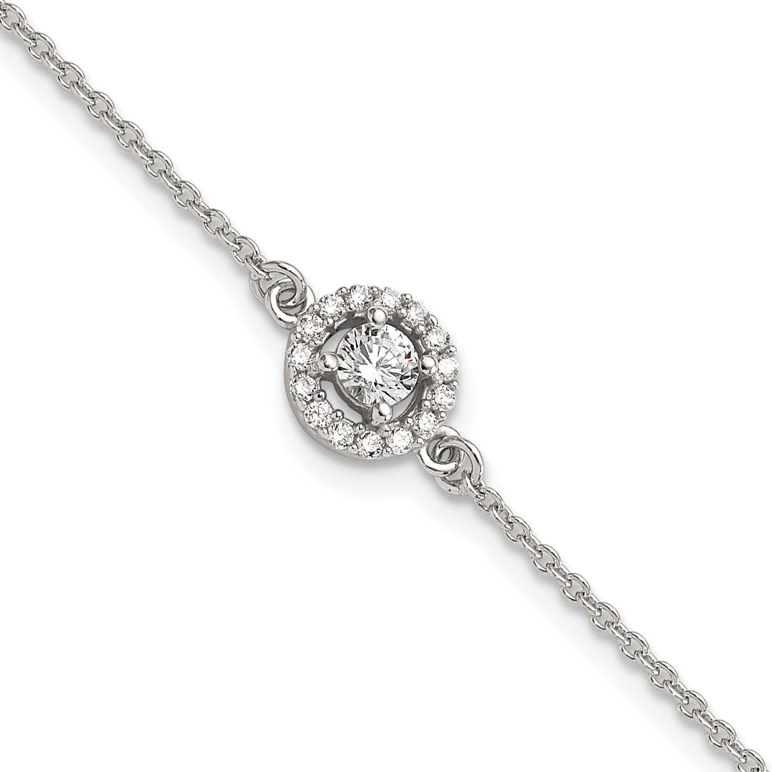 Sterling Silver Rhodium-plated Halo CZ 7.25in Bracelet (QG6439-7.25)