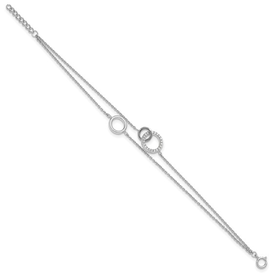 Sterling Silver RH-plated CZ Double Strand Circles w/1.25in Ext Bracelet