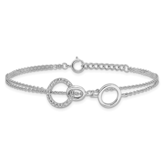 Sterling Silver RH-plated CZ Double Strand Circles w/1.25in Ext Bracelet