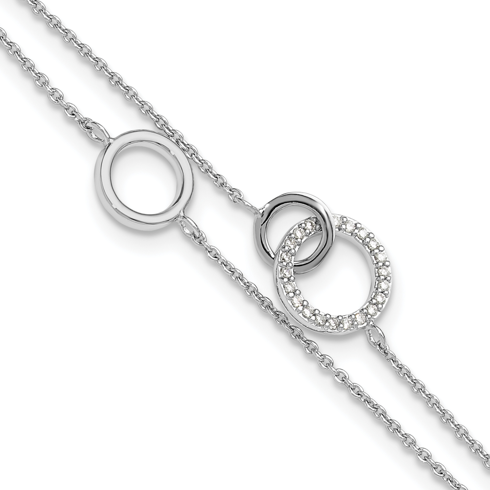 Sterling Silver RH-plated CZ Double Strand Circles w/1.25in Ext Bracelet (QG6440-6.5)