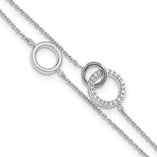 Sterling Silver RH-plated CZ Double Strand Circles w/1.25in Ext Bracelet