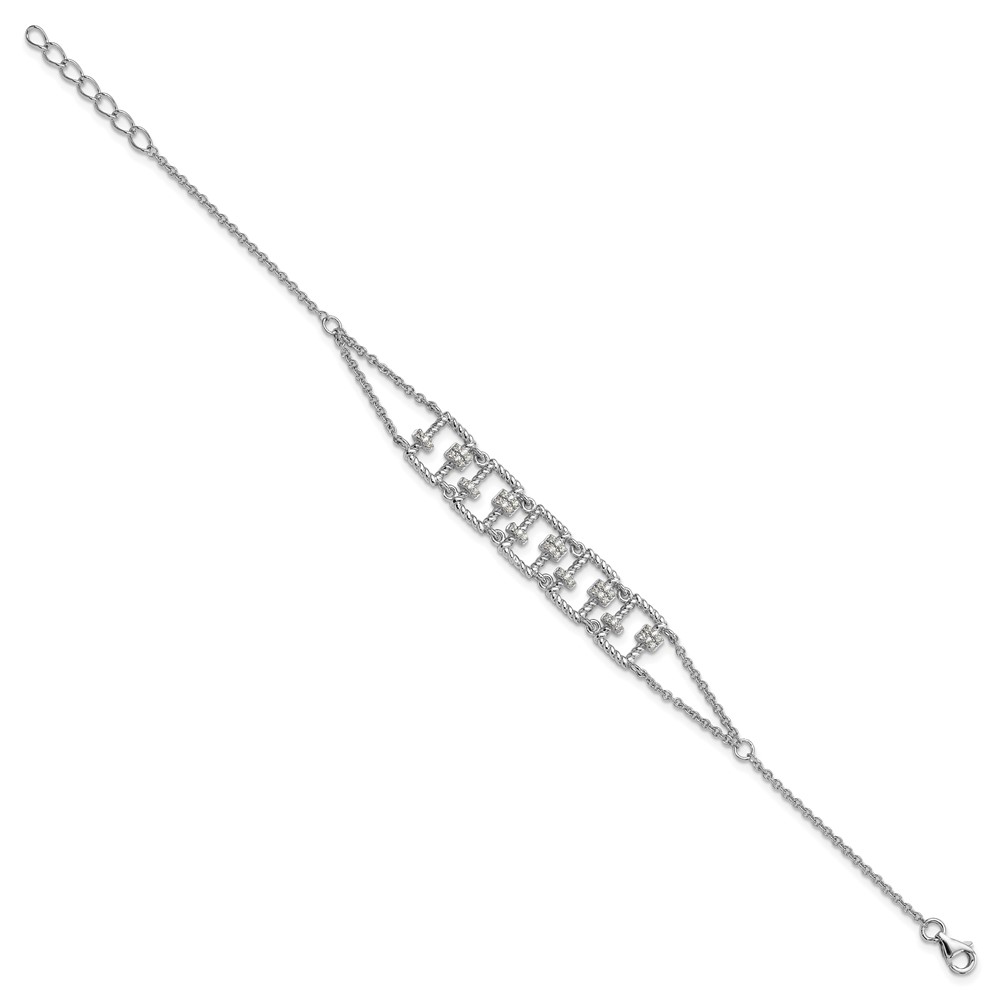 Pure Fire Sterling Silver Rhod-plated Fancy 7in w/1in ext CZ Bracelet (QG6441-7)