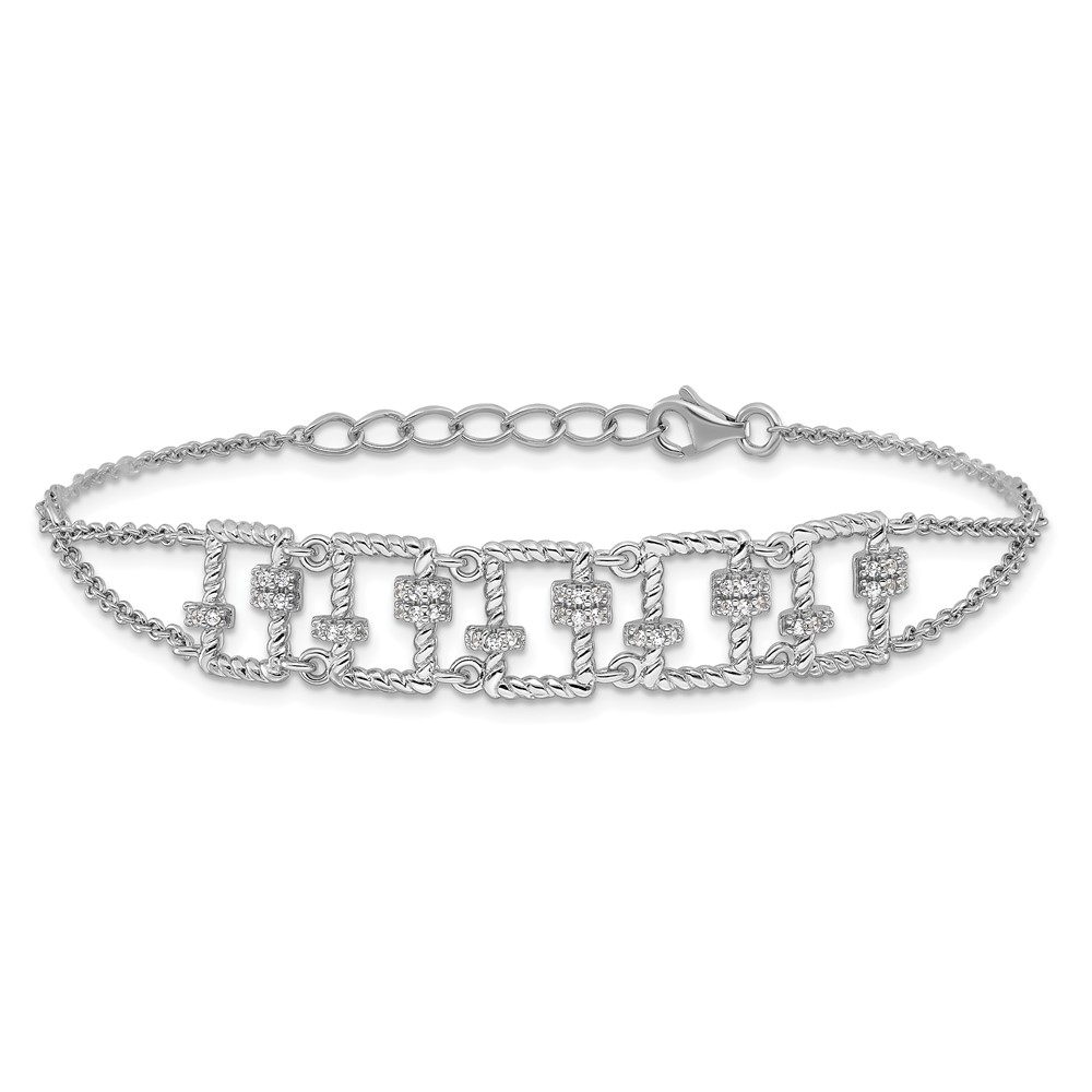 Pure Fire Sterling Silver Rhod-plated Fancy 7in w/1in ext CZ Bracelet (QG6441-7)
