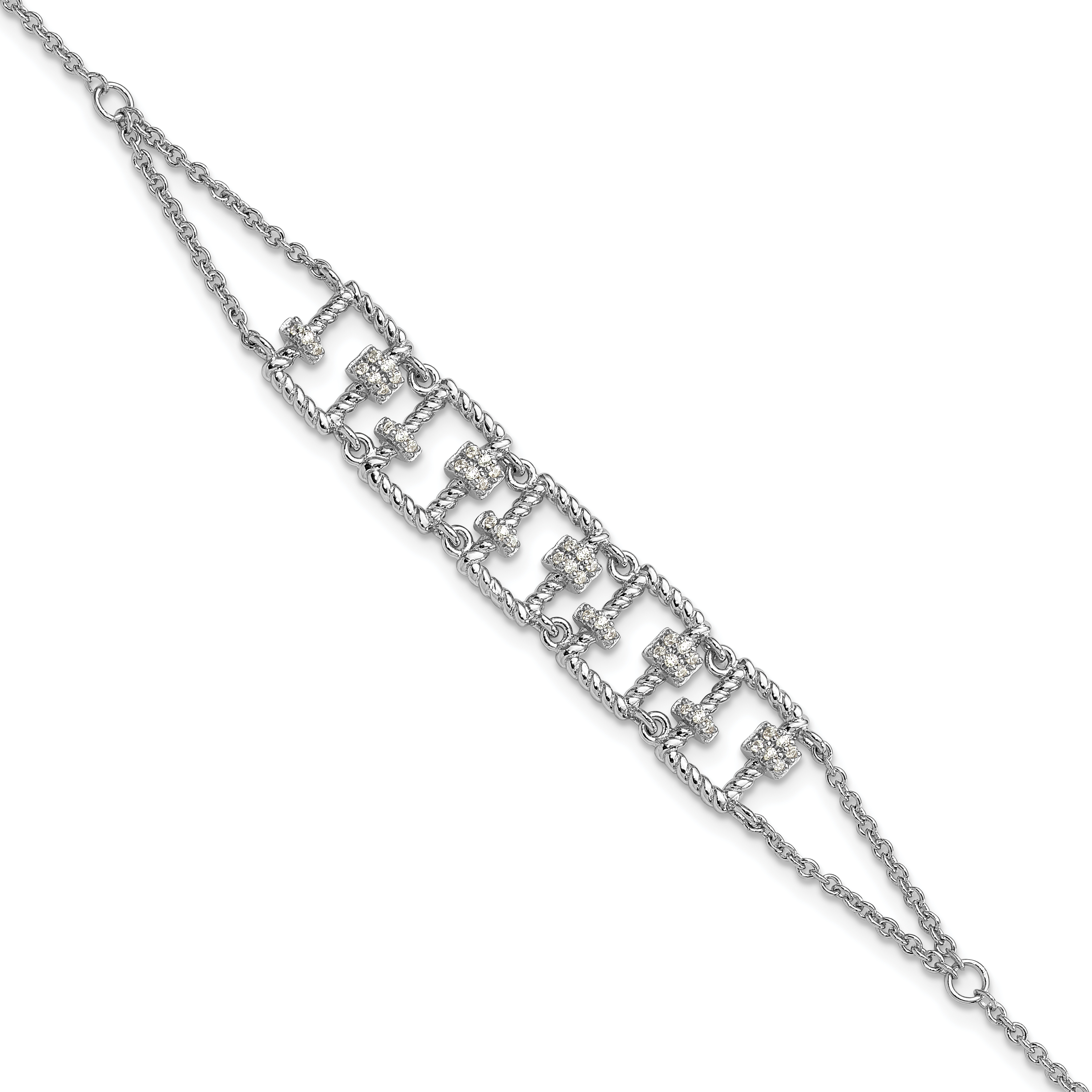 Pure Fire Sterling Silver Rhod-plated Fancy 7in w/1in ext CZ Bracelet (QG6441-7)