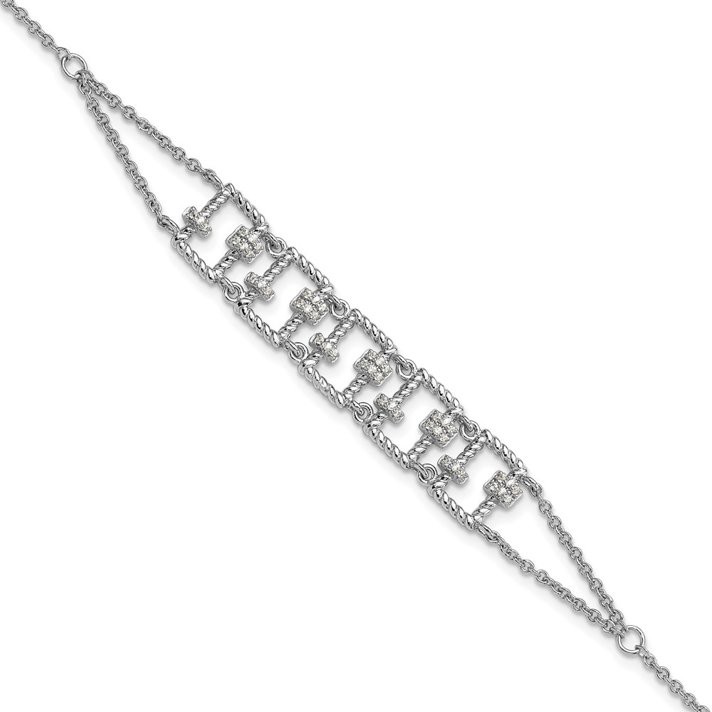 Pure Fire Sterling Silver Rhod-plated Fancy 7in w/1in ext CZ Bracelet (QG6441-7)