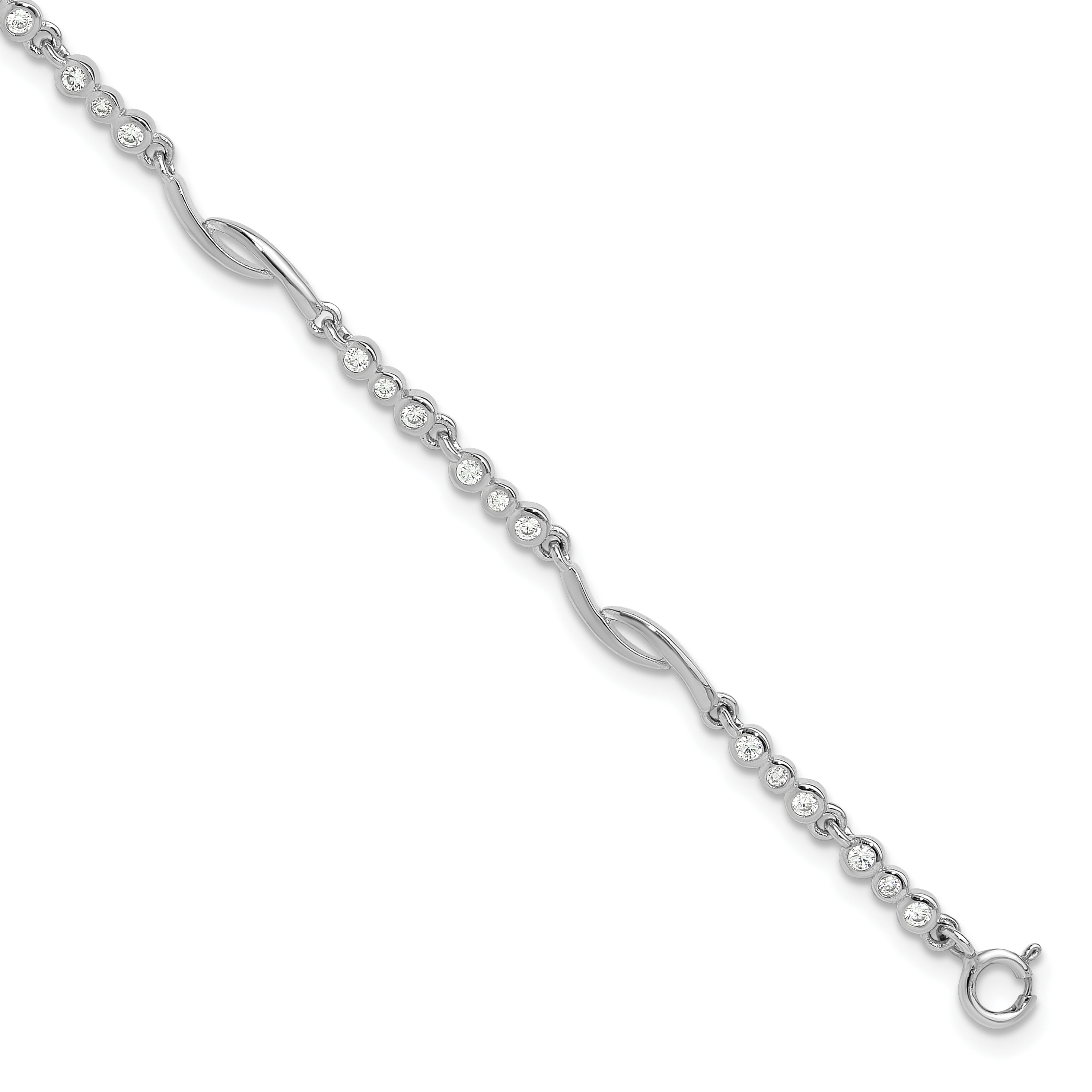 Sterling Silver Rhodium-plated Polished CZ w/2in ext. Bracelet (QG6444-6.5)