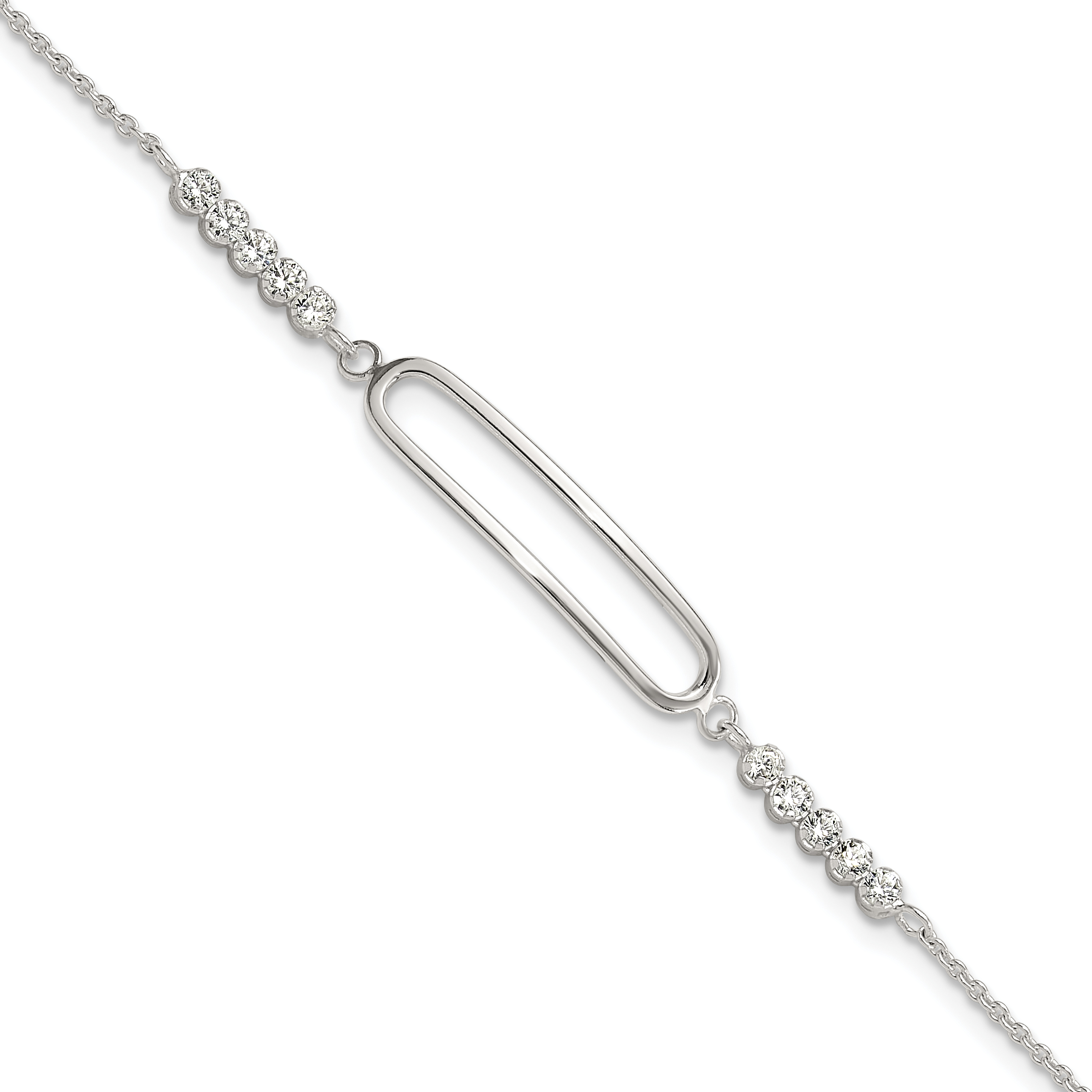 Sterling Silver Rhodium-plated CZ 7in with .75in ext. Bracelet (QG6445-7)
