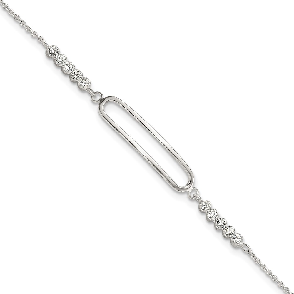 Sterling Silver Rhodium-plated CZ 7in with .75in ext. Bracelet (QG6445-7)