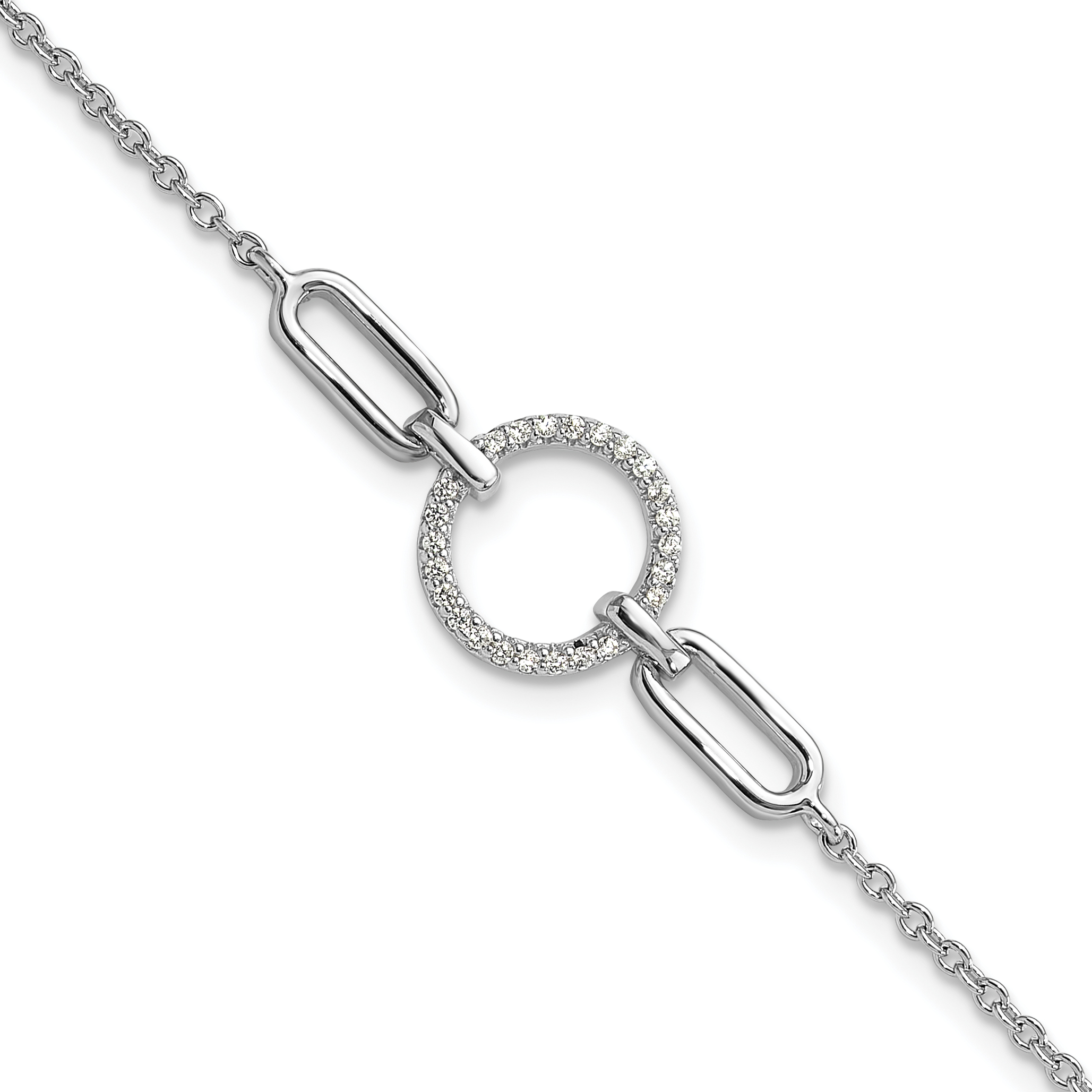 Sterling Silver Rhodium-plated Fancy CZ Circle 7in w/1in ext Bracelet (QG6446-7)
