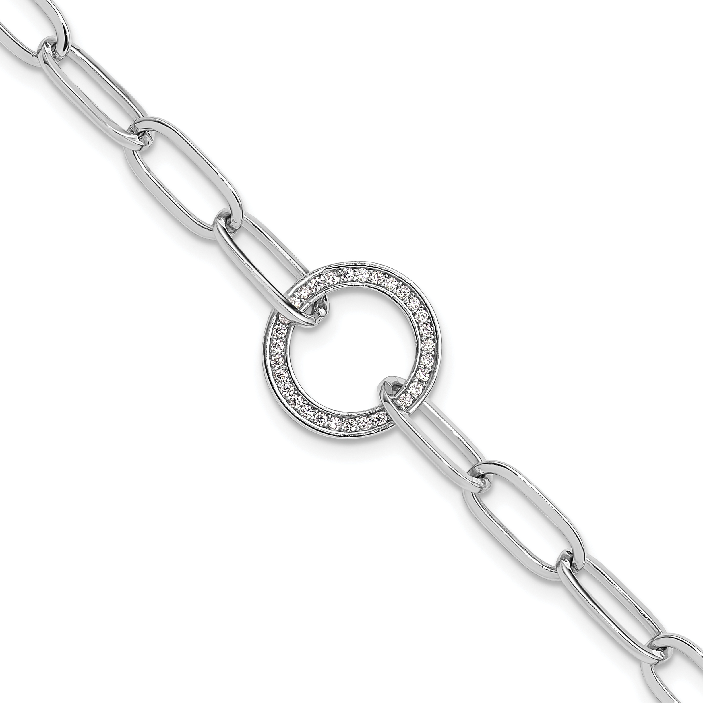 Sterling Silver Rhodium-plated Paperclip CZ Circle with 1in ext. Bracelet (QG6447-7)