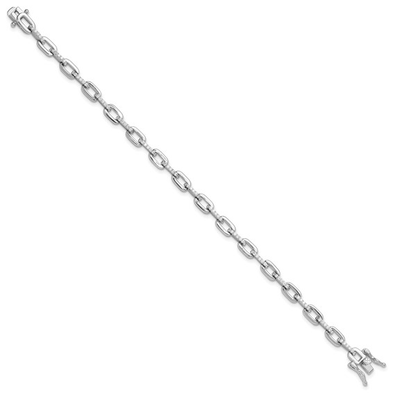 Sterling Silver Rhodium-plated with CZ Link 7in Bracelet