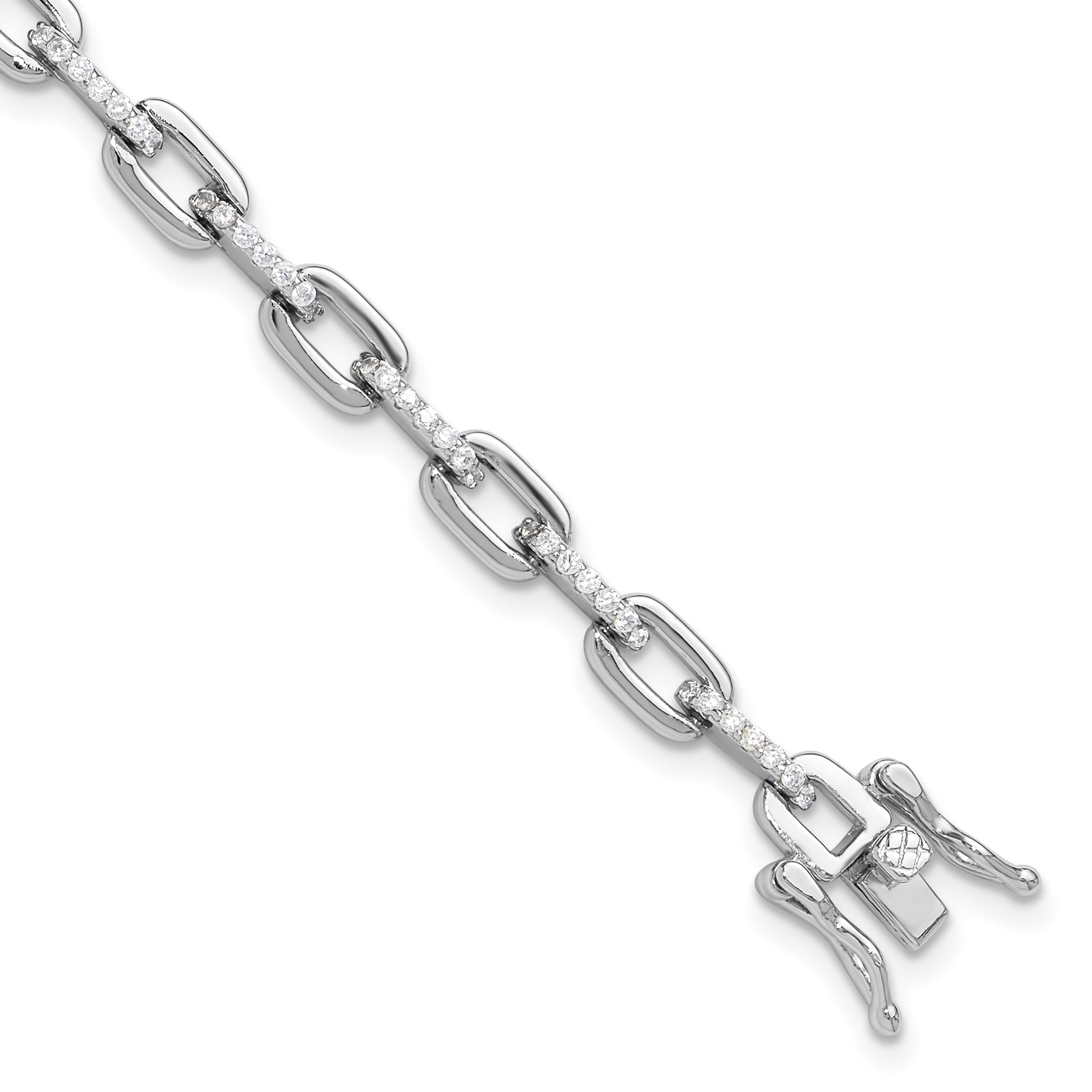 Sterling Silver Rhodium-plated with CZ Link 7in Bracelet (QG6448-7)
