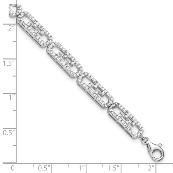 Sterling Silver Rhodium-plated CZ Fancy w/1in ext. Bracelet