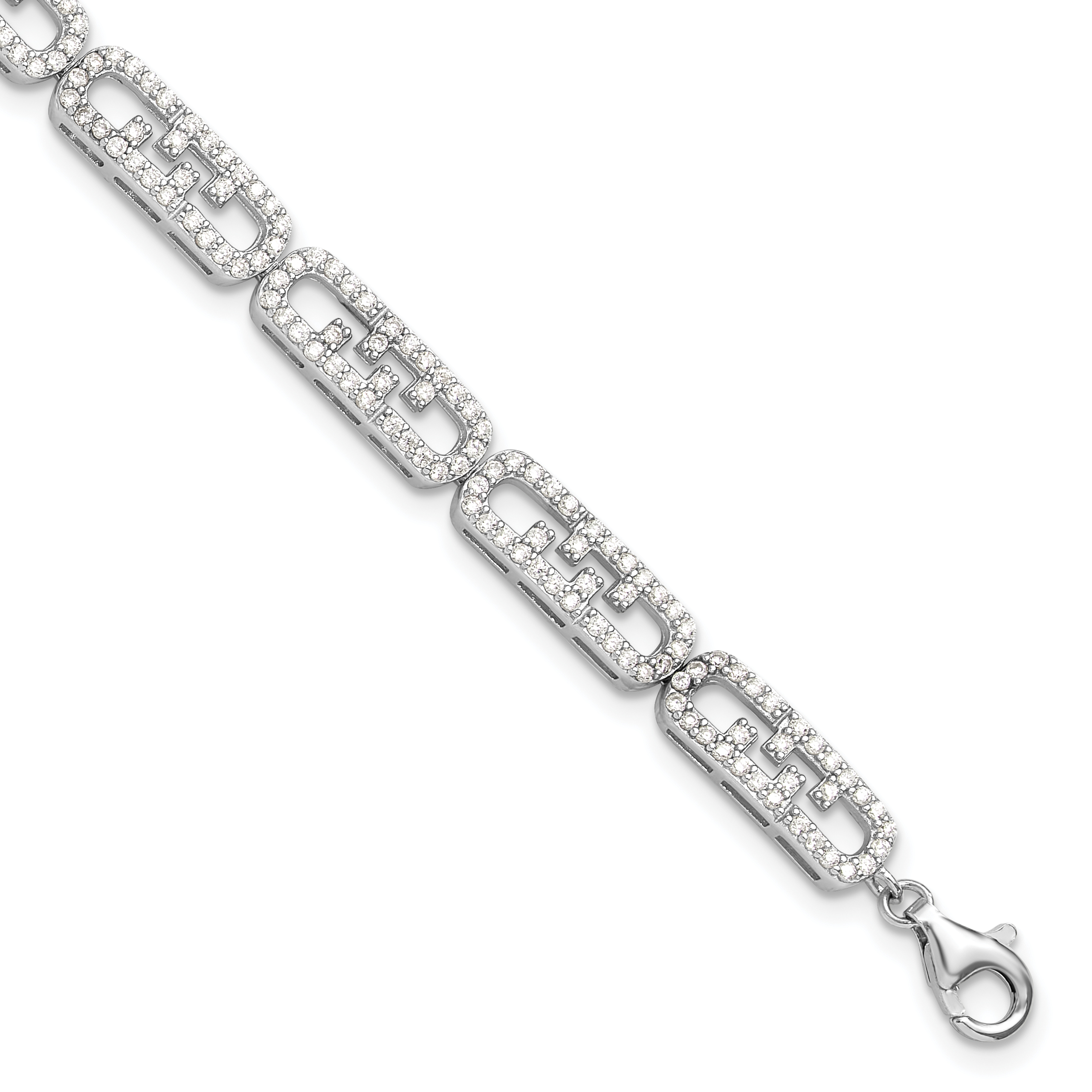 Sterling Silver Rhodium-plated CZ Fancy w/1in ext. Bracelet (QG6449-7)