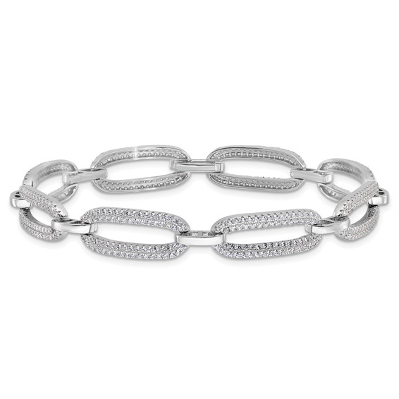 Sterling Silver Rhodium-plated Micro Pave CZ Open Link 8in Bracelet