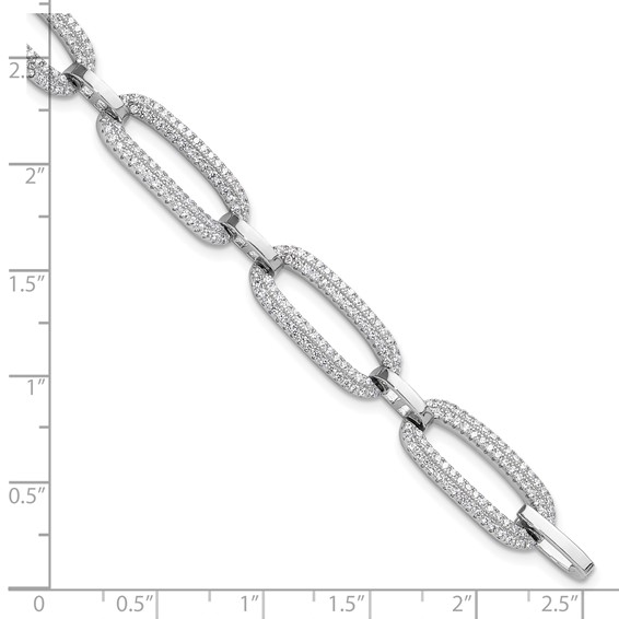 Sterling Silver Rhodium-plated Micro Pave CZ Open Link 8in Bracelet