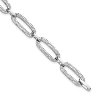 Sterling Silver Rhodium-plated Micro Pave CZ Open Link 8in Bracelet