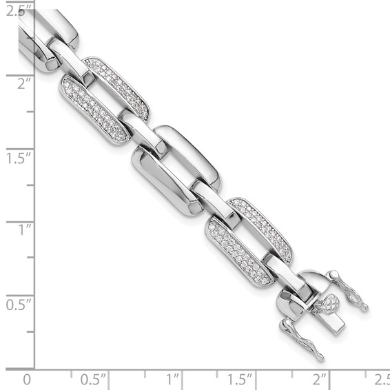 Sterling Silver Rhodium-plated with CZ Open Link 7.25in Bracelet