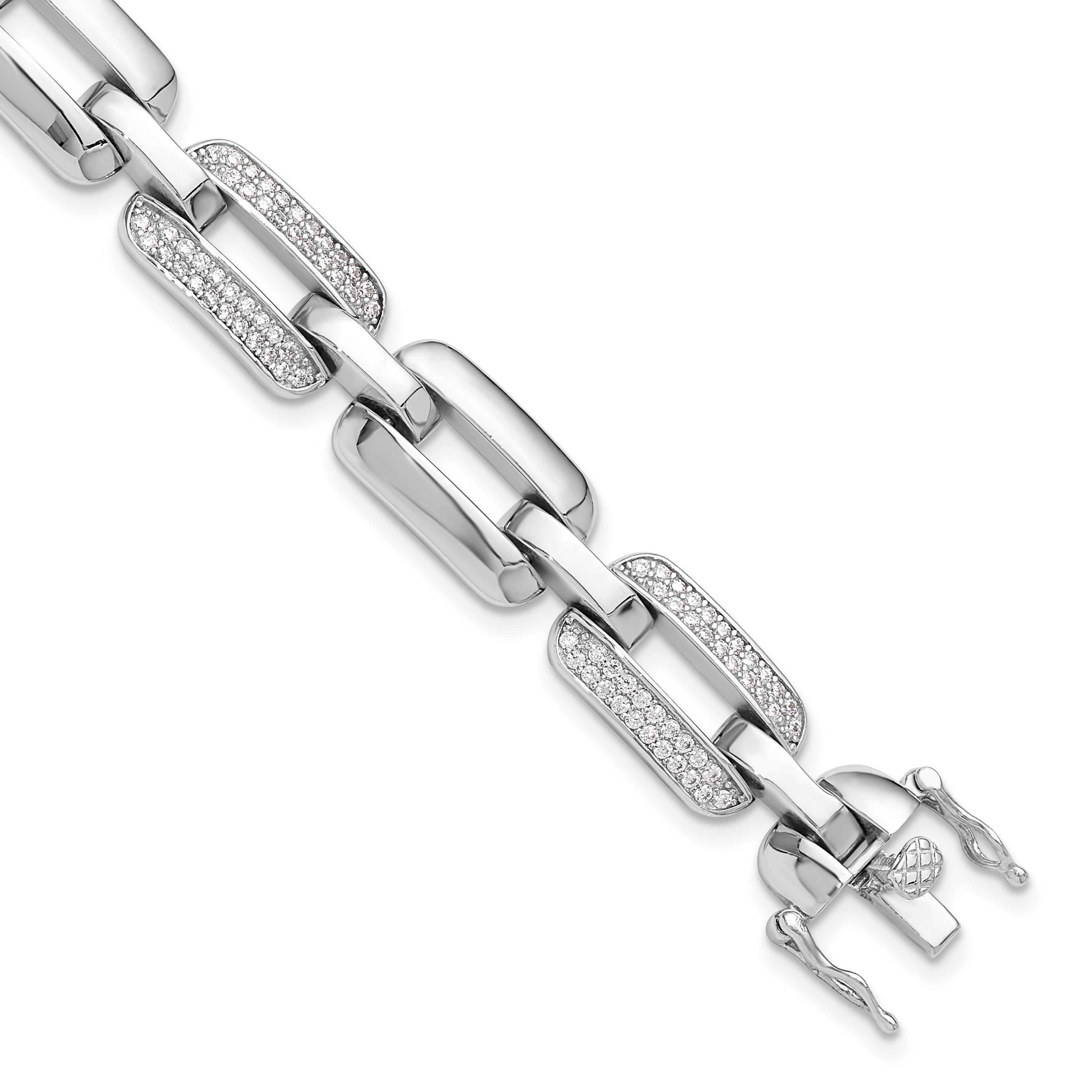Sterling Silver Rhodium-plated with CZ Open Link 7.25in Bracelet (QG6452-7.25)
