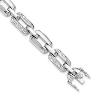 Sterling Silver Rhodium-plated with CZ Open Link 7.25in Bracelet