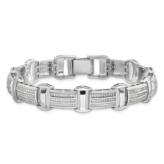 Sterling Silver Rhodium-plated Polished CZ 7.5in Link Bracelet