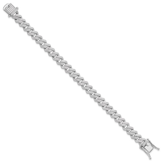 Sterling Silver Rhodium-plated Micro Pavé CZ Monaco Link 7.5in Bracelet