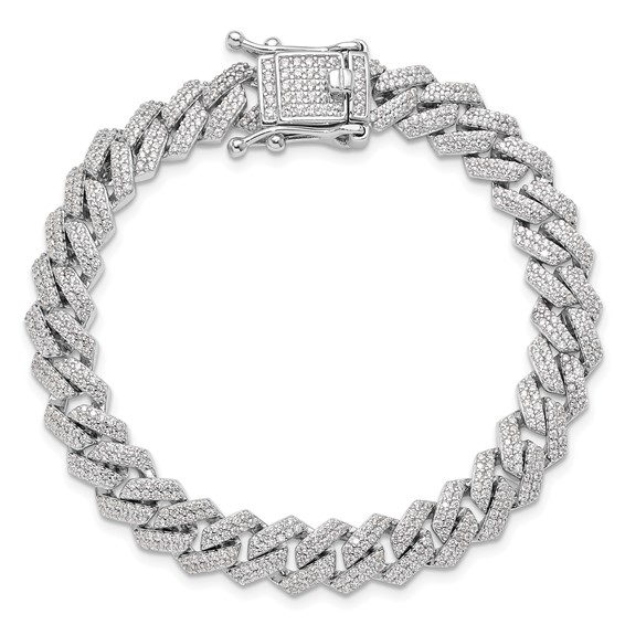 Sterling Silver Rhodium-plated Micro Pavé CZ Monaco Link 7.5in Bracelet