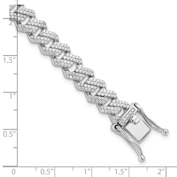 Sterling Silver Rhodium-plated Micro Pavé CZ Monaco Link 7.5in Bracelet