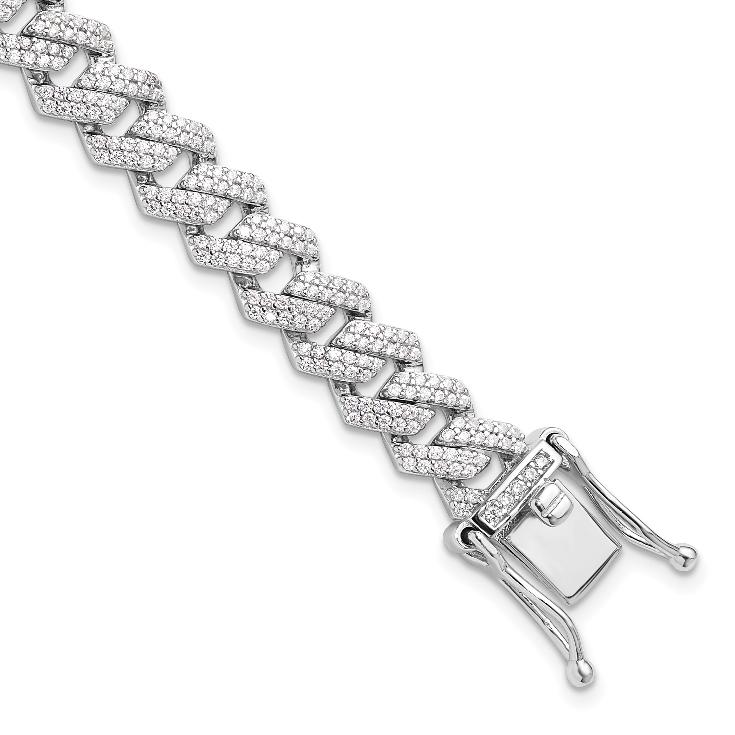 Sterling Silver Rhodium-plated Micro PavÃ© CZ Monaco Link 7.5in Bracelet (QG6454-7.5)