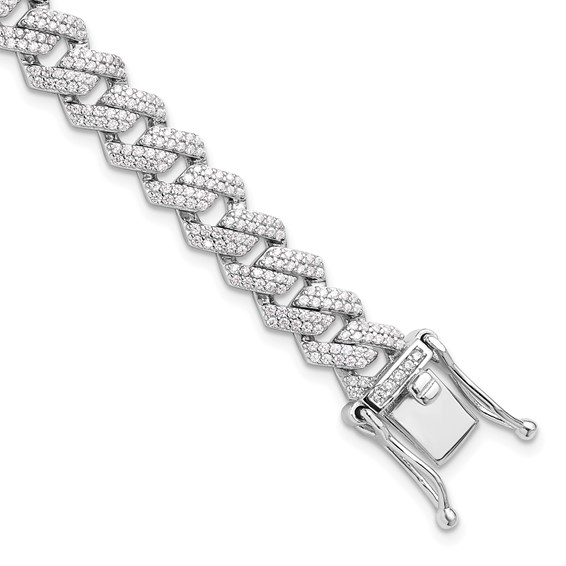 Sterling Silver Rhodium-plated Micro Pavé CZ Monaco Link 7.5in Bracelet
