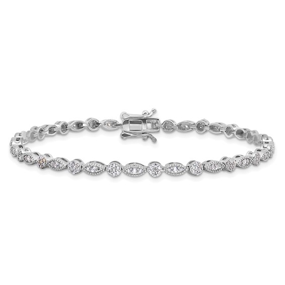 Sterling Silver Rhodium-plated Round/Marquise Pattern CZ 7.5in Bracelet