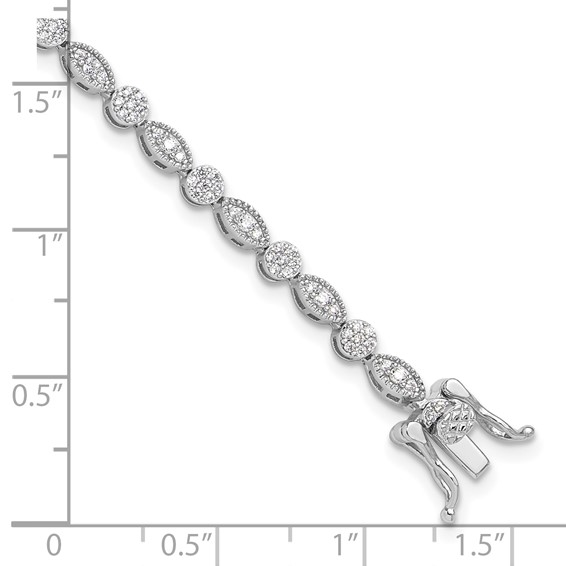 Sterling Silver Rhodium-plated Round/Marquise Pattern CZ 7.5in Bracelet