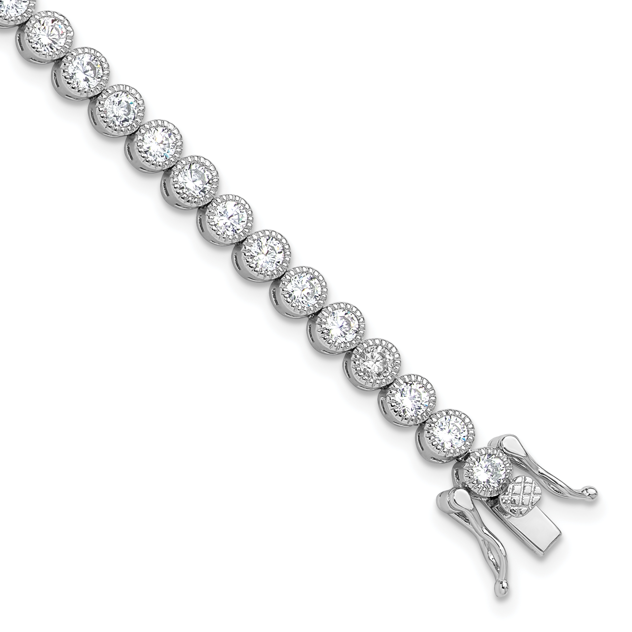 Sterling Silver Rhodium-plated 3.5 mm Round CZ 7.5in Tennis Bracelet (QG6457-7.5)