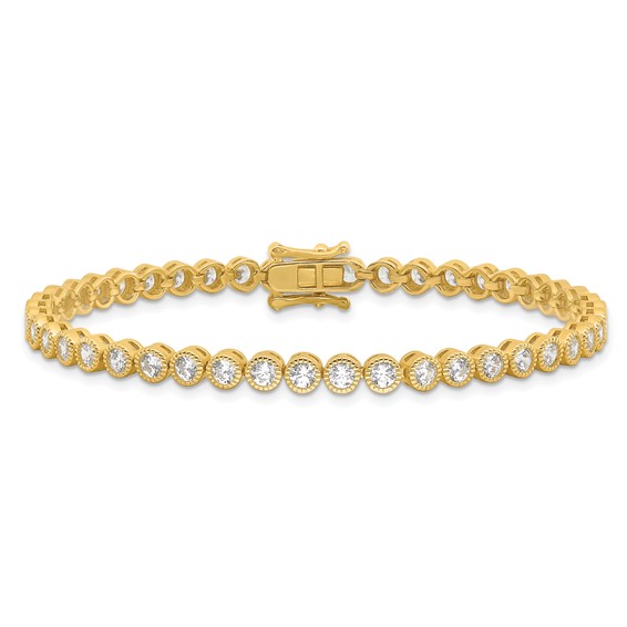 Sterling Silver Gold-tone 4mm Round CZ 7.5in Tennis Bracelet