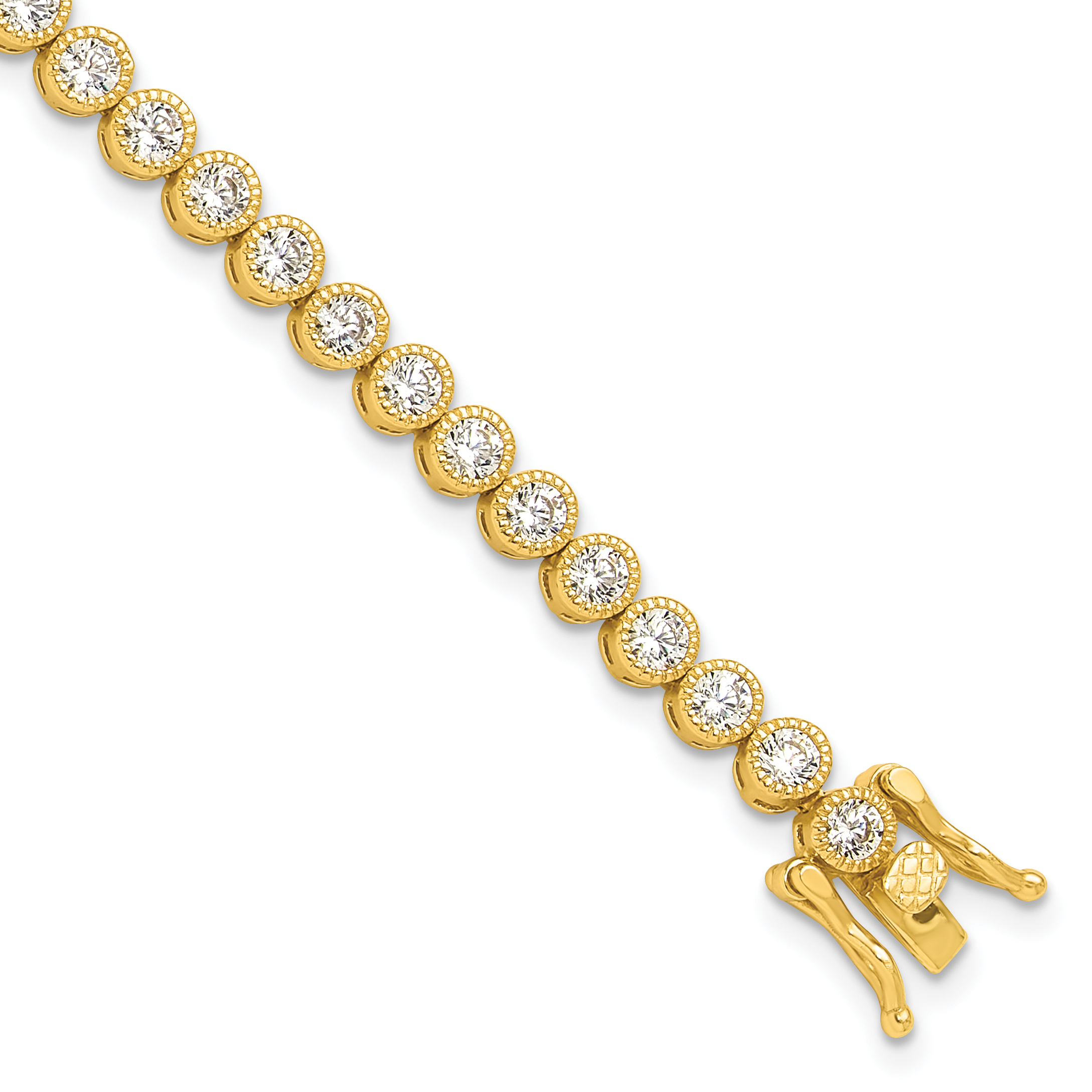 Sterling Silver Gold-tone 4mm Round CZ 7.5in Tennis Bracelet (QG6457GP-7.5)
