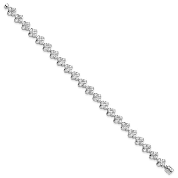 Sterling Silver Rhodium-plated Polished CZ Cluster Magnetic Clasp Bracelet