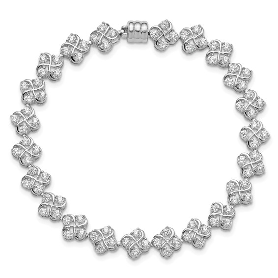 Sterling Silver Rhodium-plated Polished CZ Cluster Magnetic Clasp Bracelet