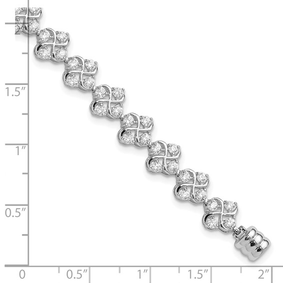 Sterling Silver Rhodium-plated Polished CZ Cluster Magnetic Clasp Bracelet