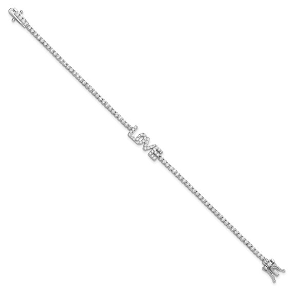 Sterling Silver Rhodium-plated CZ LOVE 7.25in Tennis Bracelet